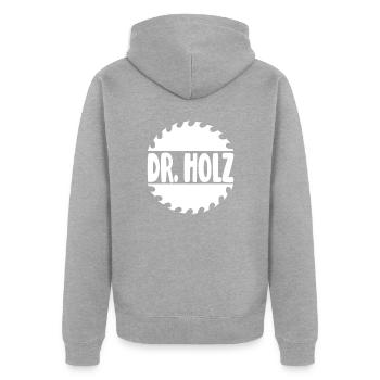 Dr. Holz Dachdecker Schreiner Holzfäller - Unisex Premium Bio Zip Hoodie - Grau meliert - Hinten - Nico (187cm)