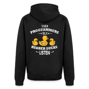 When programmers talk, the others have to listen - Unisex Premium Organic Zip Hoodie - black - Back - Nico (187cm)