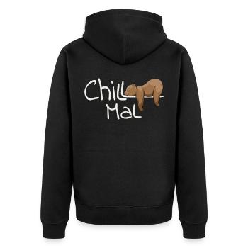 Chill Mal | schläfriger gechillter Grizzly Bär - Unisex Premium Bio Zip Hoodie - Schwarz - Hinten - Nico (187cm)