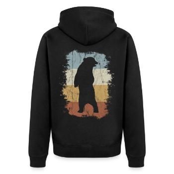Grizzly Vintage des années 60 et 70 | Silhouette d'ours rétro - Veste à capuche bio Premium Unisexe - noir - Dos - Nico (187cm)