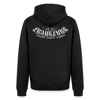 Frankfurt Motiv verdammt verhasst vergoettert - Unisex Premium Bio Zip Hoodie - Schwarz - Hinten - Nico (187cm)