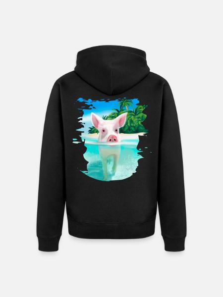 Bahamas Swimming pigs Pig Funny beach - Ekologiczna rozpinana bluza z kapturem Premium unisex - czarny