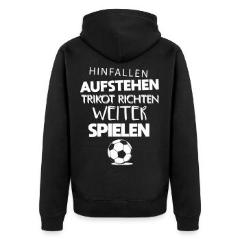 Fußball hinfallen aufstehen Motivation - Unisex Premium Bio Zip Hoodie - Schwarz - Hinten - Nico (187cm)