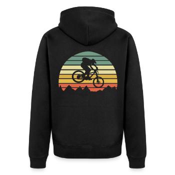 Mountain Bike Mountainbike MTB Vintage Retro - Unisex Premium Bio Zip Hoodie - Schwarz - Hinten - Nico (187cm)