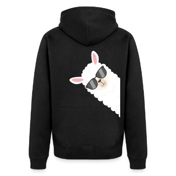 Alpaka Lama mit Sonnenbrille - Unisex Premium Organic Zip Hoodie - black - Back - Nico (187cm)