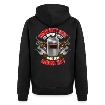 Schweisser Elektro Schweißen Metall Lustig Spruch - Unisex Premium Bio Zip Hoodie - Schwarz - Hinten - Nico (187cm)