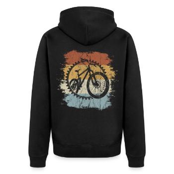 Retro MTB Vintage Fahrrad Mountainbiking Geschenk - Unisex Premium Bio Zip Hoodie - Schwarz - Hinten - Nico (187cm)