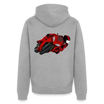 Course de genoux basculante de moto - Veste à capuche bio Premium Unisexe - gris chiné - Dos - Nico (187cm)