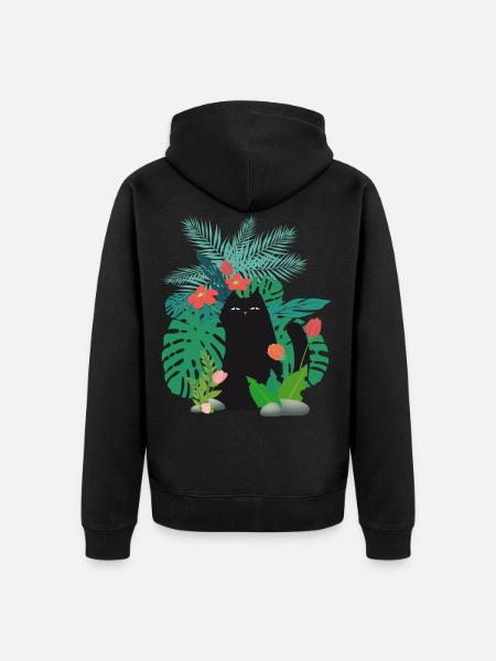 Black cat in plants garden - Unisex Premium Organic Zip Hoodie - black