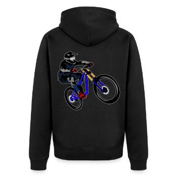 Downhill MTB Mountain Bike - Unisex Premium Bio Zip Hoodie - Schwarz - Hinten - Nico (187cm)
