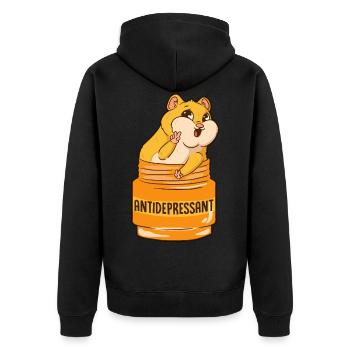 Meerschweinchen Hamster Medizin Happy Pills - Unisex Premium Bio Zip Hoodie - Schwarz - Hinten - Nico (187cm)