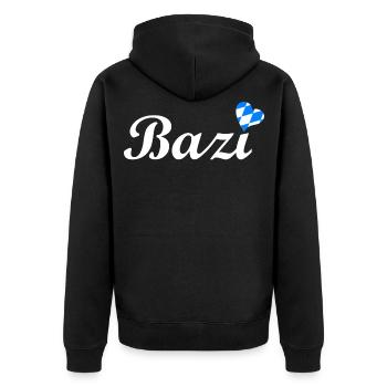 BAZI Dialekt aus Bayern super zum - Unisex Premium Bio Zip Hoodie - Schwarz - Hinten - Nico (187cm)