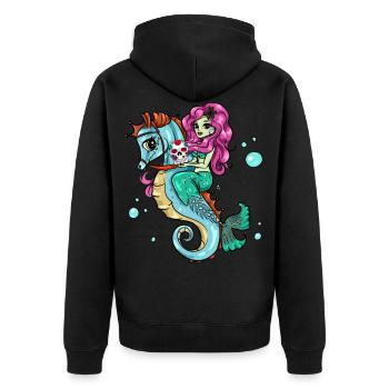 Skelett Meerjungfrau Seepferdchen Sugar Skull - Unisex Premium Bio Zip Hoodie - Schwarz - Hinten - Nico (187cm)