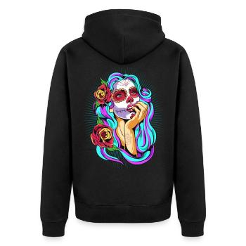 Dia De Los Muertos Mexico Ms. Totenkopf Halloween - Unisex Premium Organic Zip Hoodie - black - Back - Nico (187cm)