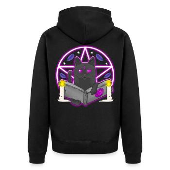 Pentagramm Schwarze Katze Halloween Hexenbuch Hexe - Unisex Premium Bio Zip Hoodie - Schwarz - Hinten - Nico (187cm)
