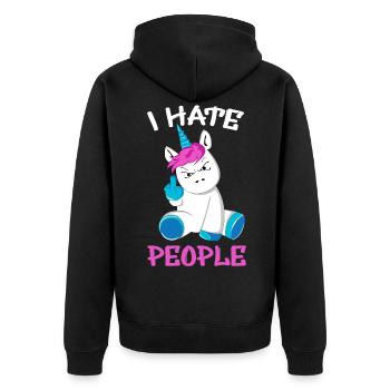 Licorne je déteste les gens doigts puants - Veste à capuche bio Premium Unisexe - noir - Dos - Nico (187cm)