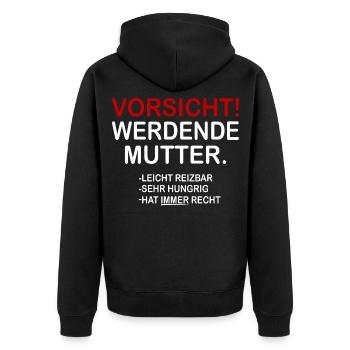 VORSICHT! Werdende Mutter. - Unisex Premium Bio Zip Hoodie - Schwarz - Hinten - Nico (187cm)