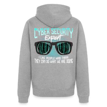 Cyber Security Hacker Hacken IT Sicherheit Lustig - Unisex Premium Bio Zip Hoodie - Grau meliert - Hinten - Nico (187cm)
