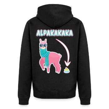 Alpakakaka Alpaka Lama Kaka - Unisex Premium Bio Zip Hoodie - Schwarz - Hinten - Nico (187cm)