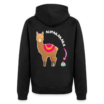 Alpakakaka Alpaka Lama Kaka - Unisex Premium Bio Zip Hoodie - Schwarz - Hinten - Nico (187cm)
