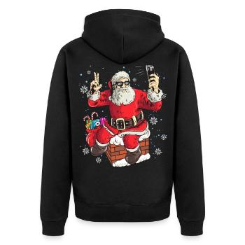 Lustiger Weihnachtsmann Foto Fotografieren - Unisex Premium Bio Zip Hoodie - Schwarz - Hinten - Nico (187cm)
