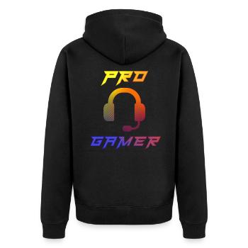 Pro Gamer Gaming Headset Konsole informatik - Unisex Premium Bio Zip Hoodie - Schwarz - Hinten - Nico (187cm)
