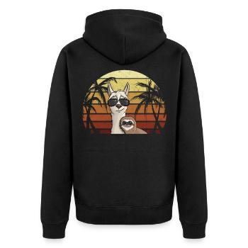 80er Retro Style Faultier auf Hipster Lama - Unisex Premium Bio Zip Hoodie - Schwarz - Hinten - Nico (187cm)