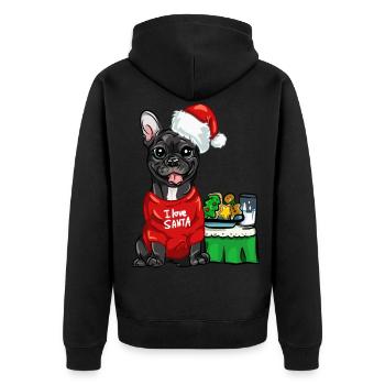 Französische Bulldogge Weihnachtsmann Frenchie - Unisex Premium Bio Zip Hoodie - Schwarz - Hinten - Nico (187cm)