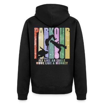 Parkour Freerunner - Unisex Premium Bio Zip Hoodie - Schwarz - Hinten - Nico (187cm)
