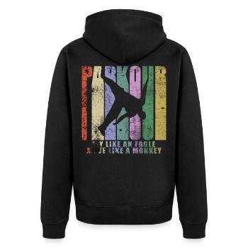 Parkour Freerunner Traceur Le Parcour - Unisex Premium Bio Zip Hoodie - Schwarz - Hinten - Nico (187cm)