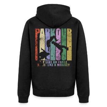 Parkour Freerunner Traceur Le Parcour - Unisex Premium Organic Zip Hoodie - black - Back - Nico (187cm)