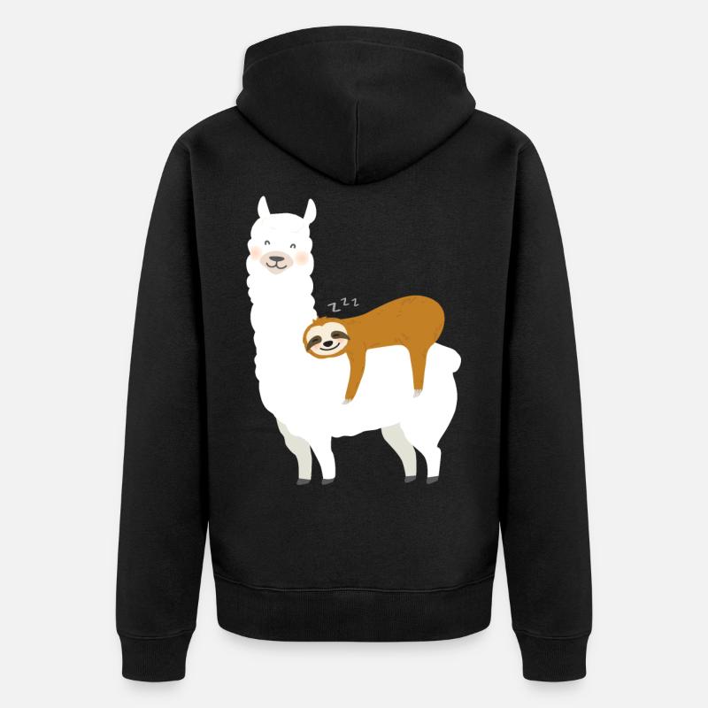 Faultier und Alpaka - Unisex Premium Bio Zip Hoodie - Schwarz