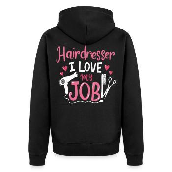Hairdresser I Love My Job Friseurin Friseur Salon - Unisex Premium Bio Zip Hoodie - Schwarz - Hinten - Nico (187cm)