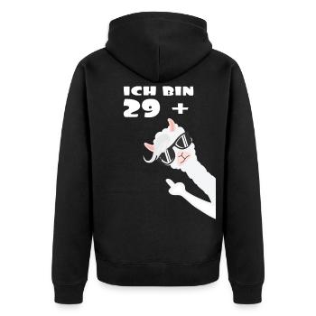 Ich bin 29 plus Lama Alpaka - Unisex Premium Bio Zip Hoodie - Schwarz - Hinten - Nico (187cm)