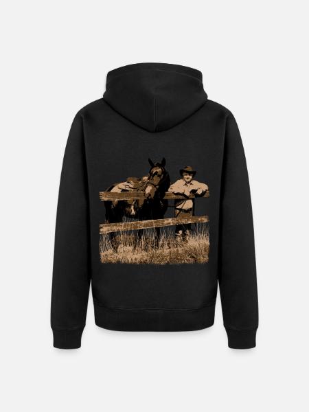 Pferd Cowboy Zaun - Unisex Premium Bio Zip Hoodie - Schwarz