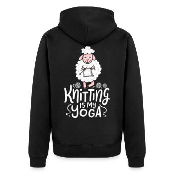 Stricken Schäfchen Knitting Is My Yoga - Unisex Premium Bio Zip Hoodie - Schwarz - Hinten - Nico (187cm)