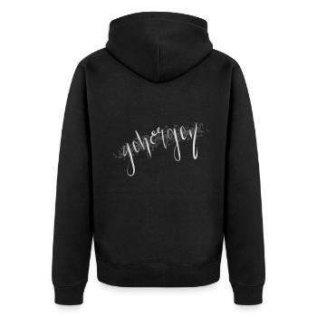geborgen - Unisex Premium Bio Zip Hoodie - Schwarz - Hinten - Nico (187cm)