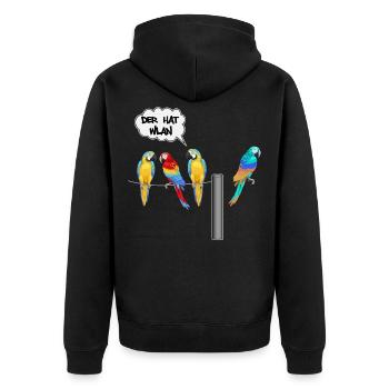 wlan unter Papageien - Unisex Premium Bio Zip Hoodie - Schwarz - Hinten - Nico (187cm)