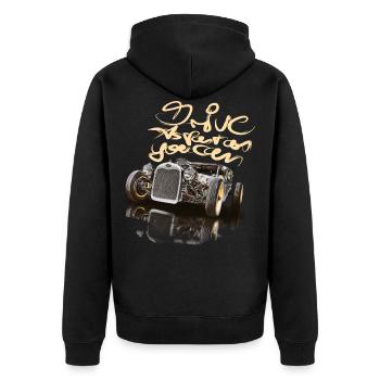 so schnell... hot rod rat-rod auto - Unisex Premium Bio Zip Hoodie - Schwarz - Hinten - Nico (187cm)