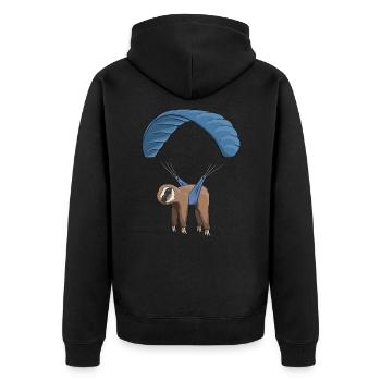 Cooles Faultier beim Gleitschirm Fliegen Skydiving - Unisex Premium Bio Zip Hoodie - Schwarz - Hinten - Nico (187cm)