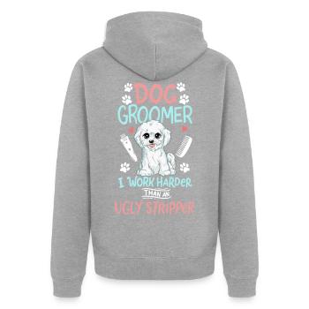 Hundefriseur Hundesalon Hunde Friseur Salon - Unisex Premium Bio Zip Hoodie - Grau meliert - Hinten - Nico (187cm)