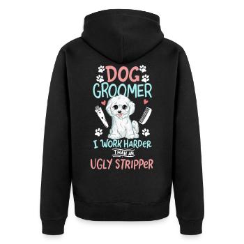 Hundefriseur Hundesalon Hunde Friseur Salon - Unisex Premium Bio Zip Hoodie - Schwarz - Hinten - Nico (187cm)