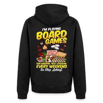 Brettspiele Gesellschaftsspiele Spieleabend - Unisex Premium Bio Zip Hoodie - Schwarz - Hinten - Nico (187cm)