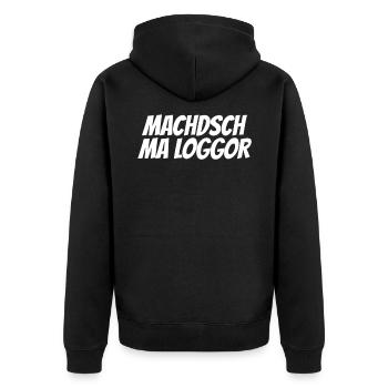 Machdsch ma loggor lustige Sachsen Sprüche Ossi - Unisex Premium Bio Zip Hoodie - Schwarz - Hinten - Nico (187cm)