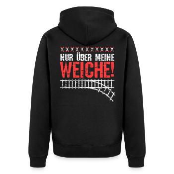 Nur über meine Weiche | Eisenbahn & Modellbahn - Unisex Premium Bio Zip Hoodie - Schwarz - Hinten - Nico (187cm)