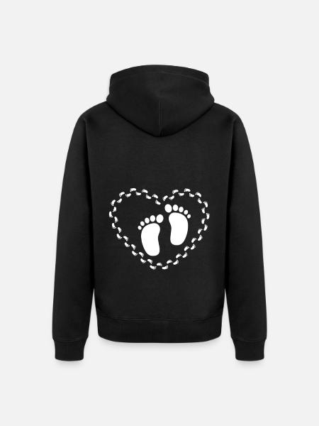 Baby voeten hart voetafdruk zwangerschap buik - Uniseks Premium bio ziphoodie - zwart