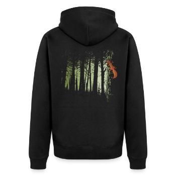 Eichhörnchen im Wald Zwielicht Oachkatzl Kunst - Unisex Premium Bio Zip Hoodie - Schwarz - Hinten - Nico (187cm)