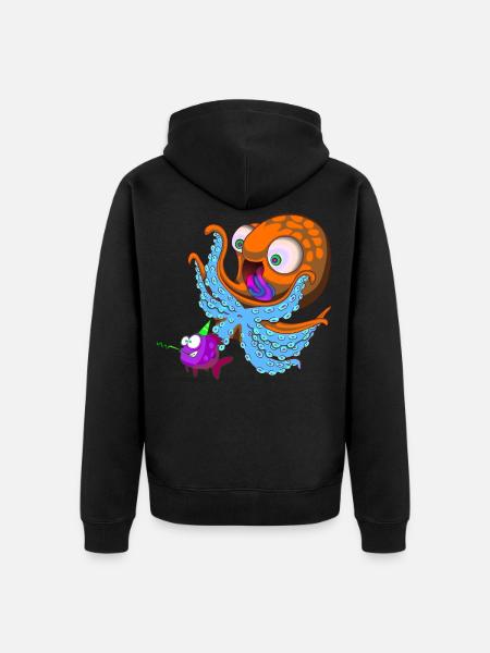 Octopus birthday fish - Unisex Premium Organic Zip Hoodie - black