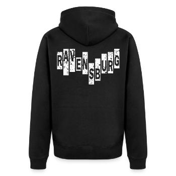 Ravensburg - Unisex Premium Bio Zip Hoodie - Schwarz - Hinten - Nico (187cm)