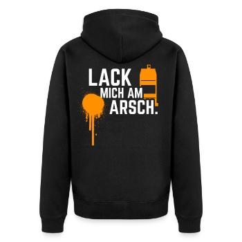 Lack mich am Arsch coole Sprüche für Kfz Lackierer - Unisex Premium Bio Zip Hoodie - Schwarz - Hinten - Nico (187cm)